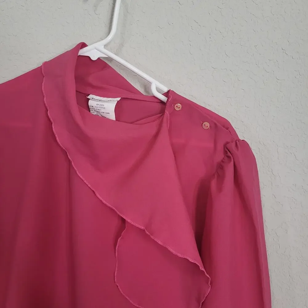Vintage Blouse Donnkenny Women Size 10 / 12  Pink Bow neck office 80s 90s Office - Picture 6 of 11